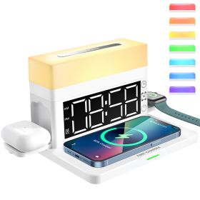 Digital LED Alarm Clock For Bedrooms  Fast Wireless Charger Station For Phone Earphones Smartwatch  Detachable Portable Colorful Big Night Light   USB