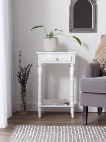 Rustic White Wood Side Table - Distressed Finish for a Charming Accent