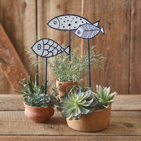 Fish Garden Picks Set of 3 - Decorative Outdoor Decor for Your Garden