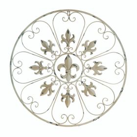 Round Fleur De Lis Wall Art Decor - Elegant Circular Metal Wall Hanging