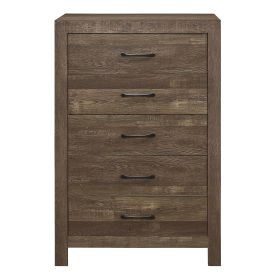 Simple Look Rustic Brown Finish 1pc Chest of 5x Drawers Black Metal Hardware Bedroom Furniture