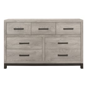 Attractive Gray Finish 1pc Dresser of 7x Drawers Metal Bar Hardware Premium Melamine Board Wooden Bedroom Furniture