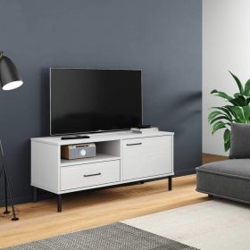 TV Stand with Metal Legs White Solid Wood Pine OSLO