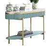 Glam Contemporary Light Teal 1pc Sofa Table White Faux Marble Top Living Room Side Table Open Bottom Shelve