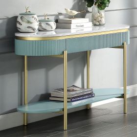 Glam Contemporary Light Teal 1pc Sofa Table White Faux Marble Top Living Room Side Table Open Bottom Shelve