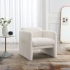 Arm Chair with waved arms, Metal decoration on both side arms, Accent chair for Primary Living Space, Living room, Bedroom,Teddy Fabric, White