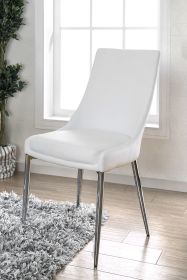 Contemporary Style Set of 2pcs Dining Chairs White Leatherette Silver Finish Metal legs Side Chair Dining Room Furniture