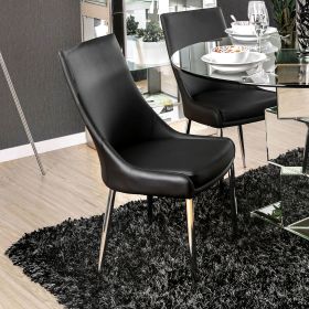 Contemporary Style Set of 2pcs Dining Chairs Black Leatherette Silver Finish Metal legs Side Chair Dining Room Furniture