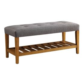 Grey and Oak Tufted Padded Seat Bench