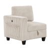 Modern Living Room Furniture 1pc Beige Chair with One Arm, Storage Pouch and Charging Ports Corduroy Fabric Upholstery