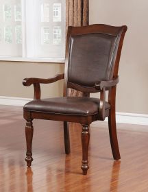 Luxurious Traditional Dining Chairs Brown Cherry Solid wood Espresso Leatherette Seat Set of 2pc Arm Chairs Turned Legs Kitchen Dining Room