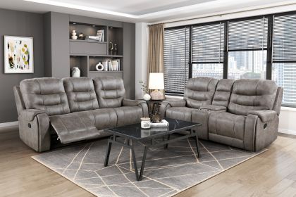 Grayish Brown Modern Reclining Sofa Set 2pc Sofa Loveseat Plush Seating, Polished Microfiber Upholstery Solid Wood Frame Living Room Furniture