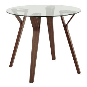 Folia Mid-Century Modern Round Dinette Table in Walnut Wood and Clear Glass by LumiSource