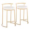 Round Fuji 26" Contemporary Fixed-Height Counter Stool in Gold Metal and White Faux Leather by LumiSource - Set of 2