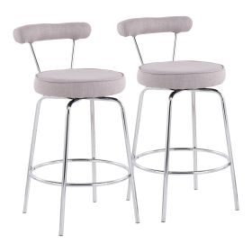 Rhonda Contemporary Counter Stool in Chrome and Light Grey Fabric by LumiSource - Set of 2