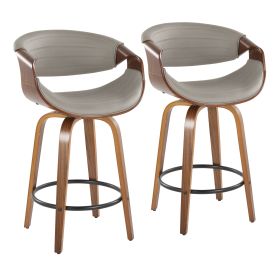 Symphony Mid-Century Modern Counter Stool in Walnut and Grey Faux Leather by LumiSource - Set of 2