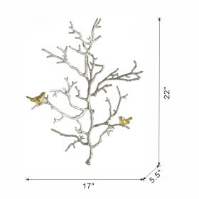 17x5.5x22" Metal Branch Wall Sculptures with Bird Accents