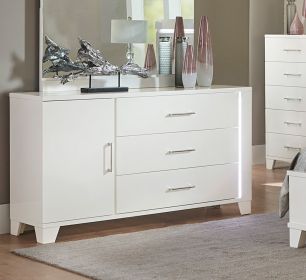 White High Gloss Finish Modern Bedroom 1pc Dresser with Drawers Adjustable Shelfs LED Light Strip Wooden Furniture