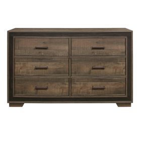 Rustic Dark Ebony Finish 1pc Dresser of 6 Drawers Wooden Bedroom Modern Furniture Mahogany Finished Wood Planks