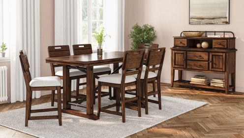 Casual Counter Height Double Pedestal Dining Table Brown Finish