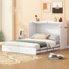 Full Size Murphy Bed Wall Bed with drawer and a set of Sockets & USB Ports, Pulley Structure Design, White