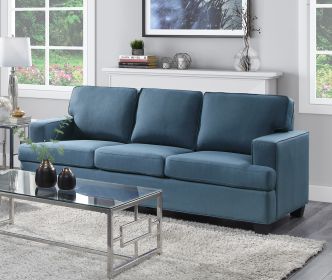 Transitional Style Sofa Blue Textured Fabric Upholstered Solid Wood Frame Living Room Furniture 1pc