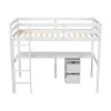 Twin Loft Wood Bed with Under-bed, Built-in Desk, a Storage Cabinet of 2 Drawers, Guardrails, Ladder,White