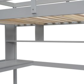 Twin Loft Bed with built-in desk and bookcase of three compartments, Guardrails and Ladder,Grey