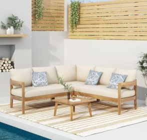 BROOKLYN SOFA SET-TEAK+BEIGE