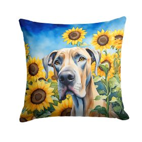 Great Dane in Sunflowers Throw Pillow Machine Washable, Indoor Outdoor Decorative Pillow for Couch, Bed or Patio, 14Hx14W