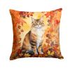 Cymric Cat in Fall Leaves Throw Pillow Machine Washable, Indoor Outdoor Decorative Pillow for Couch, Bed or Patio, 14Hx14W