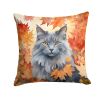 Nebelung Cat in Fall Leaves Throw Pillow Machine Washable, Indoor Outdoor Decorative Pillow for Couch, Bed or Patio, 14Hx14W