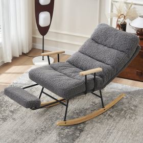 Modern Teddy Gliding Rocking Chair with High Back, Retractable Footrest, and Adjustable Back Angle for Nursery, Living Room, and Bedroom, Gray