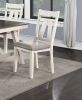 Dining Room Furniture 6pc Dining Set Table w Leaf And 4x Side Chairs 1x Bench Gray Fabric Cushion Seat White Clean Lines Wooden Table Top