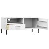 TV Stand with Metal Legs White Solid Wood Pine OSLO