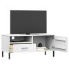 TV Stand with Metal Legs White Solid Wood Pine OSLO