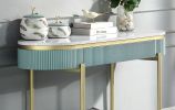 Glam Contemporary Light Teal 1pc Sofa Table White Faux Marble Top Living Room Side Table Open Bottom Shelve