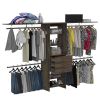 Plego 69"W - 118"W Drawers Closet System, Five Shelves, Four Hanging Rods, Three Drawers -Dark Walnut