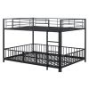 Full over Full Size Metal Bunk Bed with Slide and Guardrails, Black