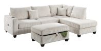 Ivory Color 3pc Sectional Set Corduroy Upholstered LAF Sofa RAF Chaise Ottoman L-Sectional Living Room Furniture