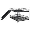 Full over Full Size Metal Bunk Bed with Slide and Guardrails, Black