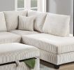 Ivory Color 3pc Sectional Set Corduroy Upholstered LAF Sofa RAF Chaise Ottoman L-Sectional Living Room Furniture