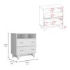 Portanova Two Drawer Dresser, Two Open Shelves, Superior Top, Four Legs -White