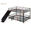 Full over Full Size Metal Bunk Bed with Slide and Guardrails, Black