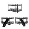 Full over Full Size Metal Bunk Bed with Slide and Guardrails, Black