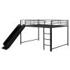 Full over Full Size Metal Bunk Bed with Slide and Guardrails, Black