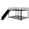 Full over Full Size Metal Bunk Bed with Slide and Guardrails, Black