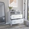 Portanova Two Drawer Dresser, Two Open Shelves, Superior Top, Four Legs -White