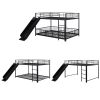 Full over Full Size Metal Bunk Bed with Slide and Guardrails, Black