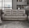 Modern Living Room 1pc Double Reclining Sofa Polished Microfiber Upholstery, Plush Seating, Grayish Brown Solid Wood Frame Furniture